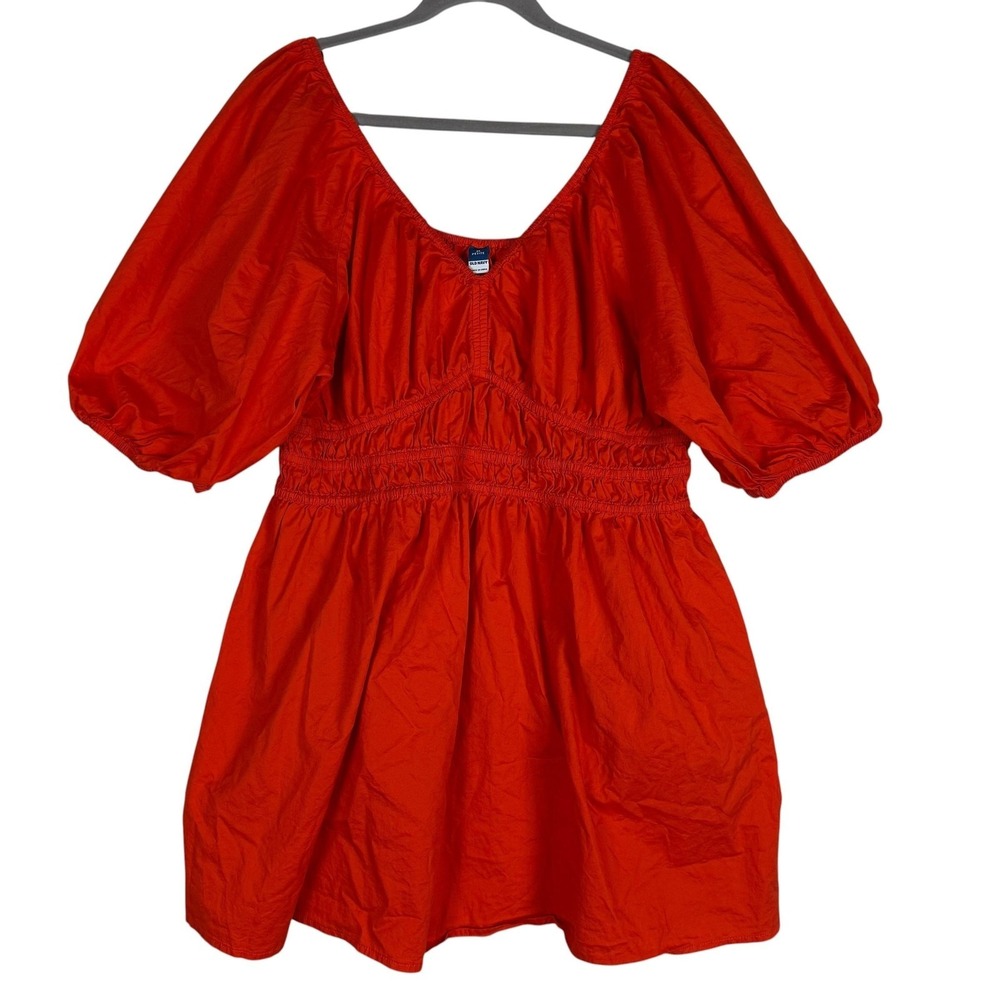 Old Navy Dress Womens XL Petite Orange Smocked Puff Sleeve Fit‎ & Flare Sundress